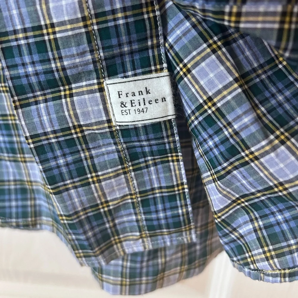 Frank & Eileen “Frank” Blue Green Yellow Plaid Shirt Medium - Picture 4 of 8